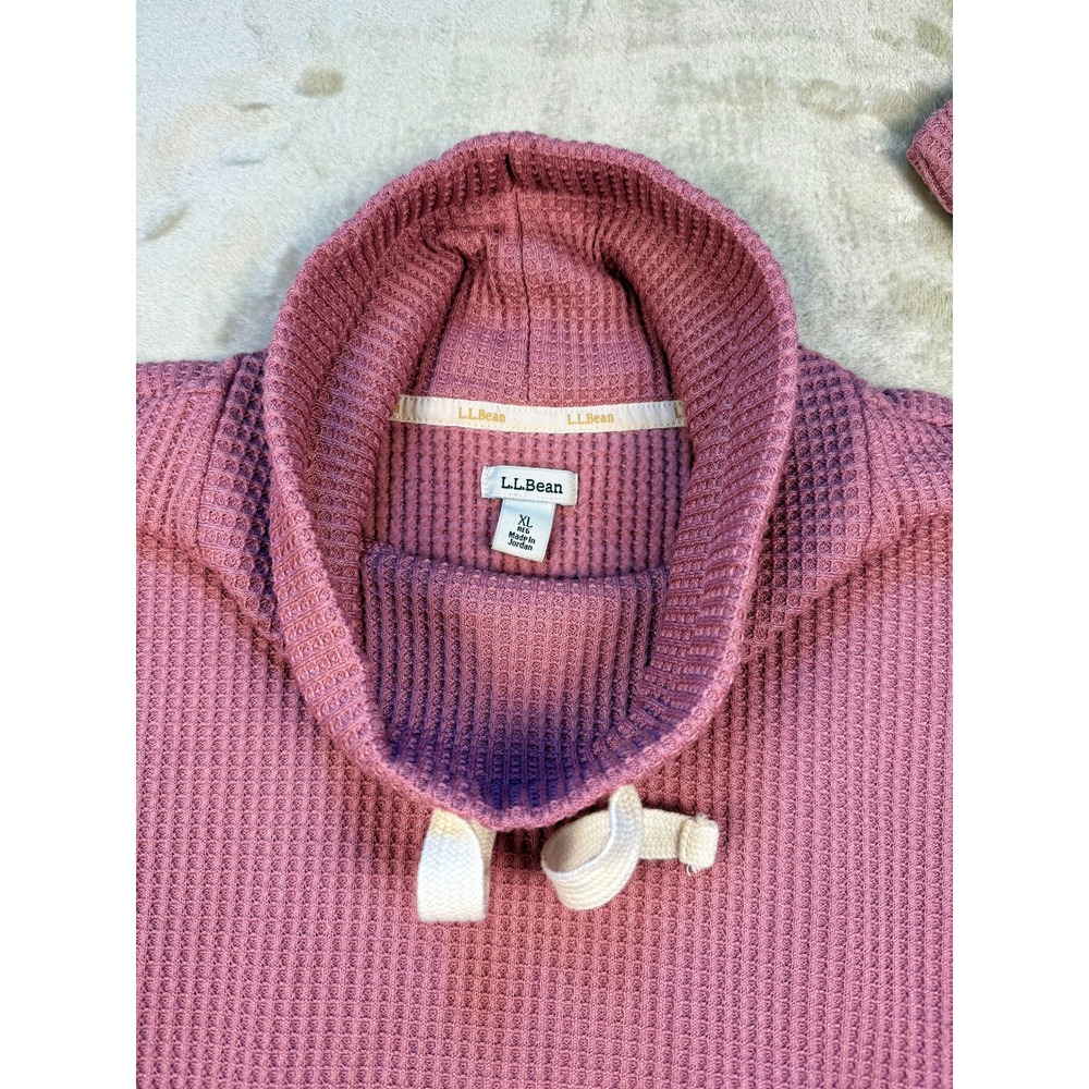 LL Bean Womens XL Pink Waffle Knit Funnel Neck Pullover Sweatshirt - Picture 3 of 6